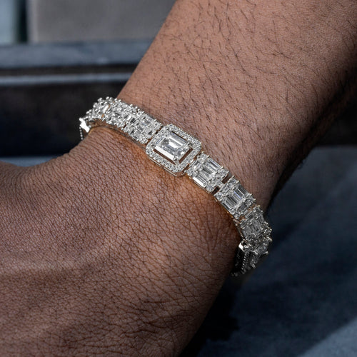 Gold Jewelry -  Mens 14K White Gold Iced Out VVS Baguette Tennis Bracelet