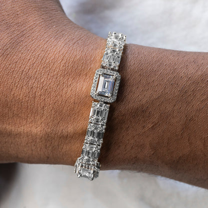 Gold Jewelry -  Mens 14K White Gold Iced Out VVS Baguette Tennis Bracelet