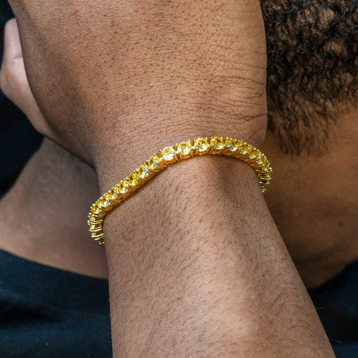 Gold Jewelry -  Mens 14K Gold Yellow Iced Out VVS Canary Tennis Bracelet