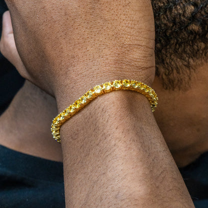 Gold Jewelry -  Mens 14K Gold Yellow Iced Out VVS Canary Tennis Bracelet