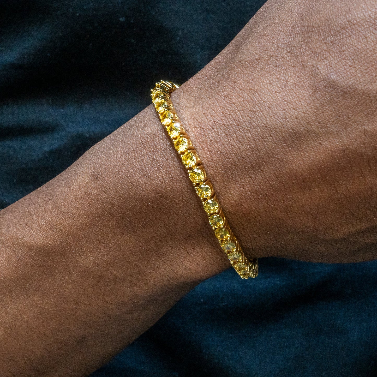 Gold Jewelry -  Mens 14K Gold Yellow Iced Out VVS Canary Tennis Bracelet