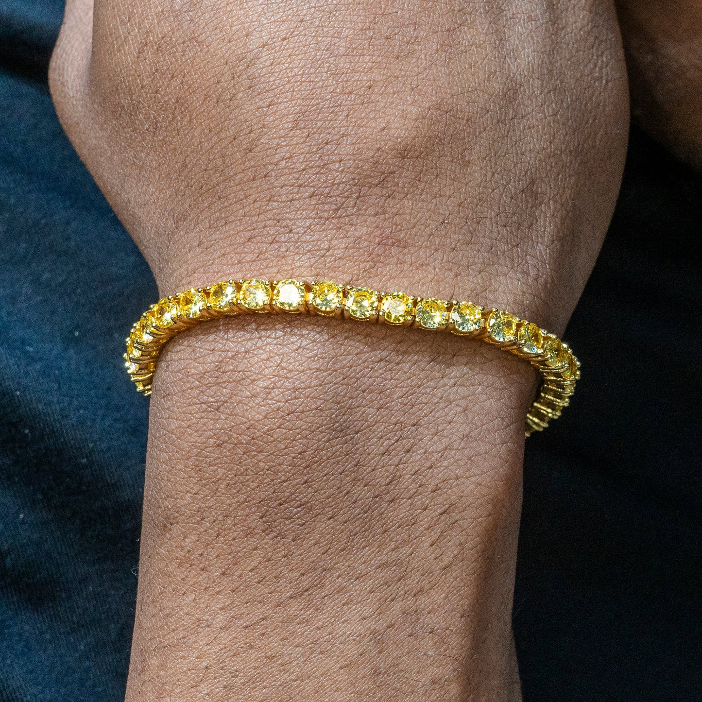 Gold Jewelry -  Mens 14K Gold Yellow Iced Out VVS Canary Tennis Bracelet