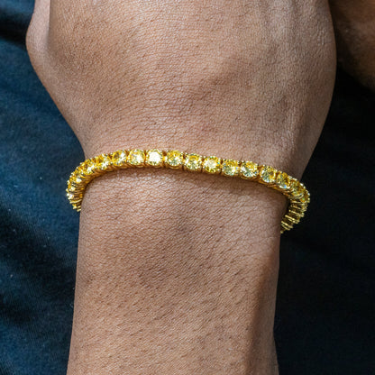 Gold Jewelry -  Mens 14K Gold Yellow Iced Out VVS Canary Tennis Bracelet