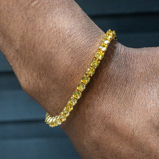 Gold Jewelry -  Mens 14K Gold Yellow Iced Out VVS Canary Tennis Bracelet