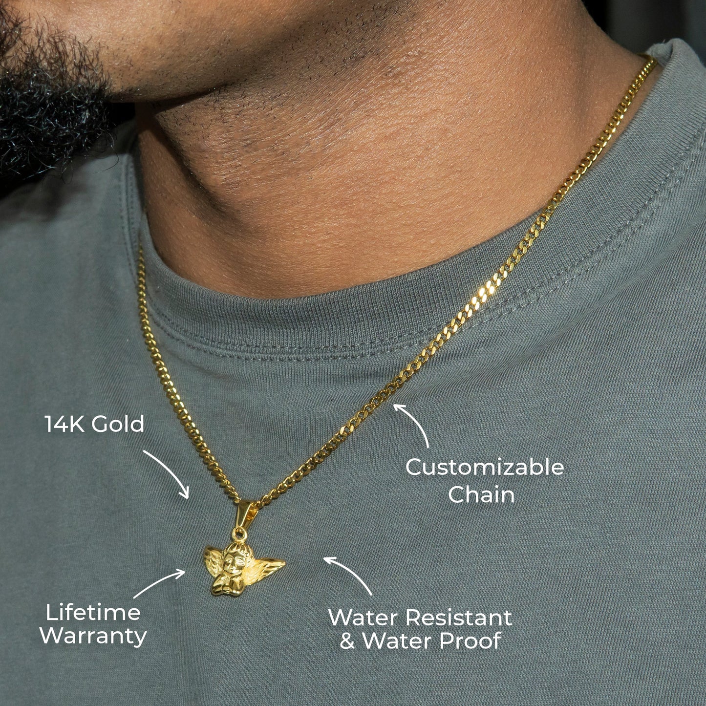 Mens Jewelry - 14K Gold Angel Necklace | Appx. 2.6 Grams