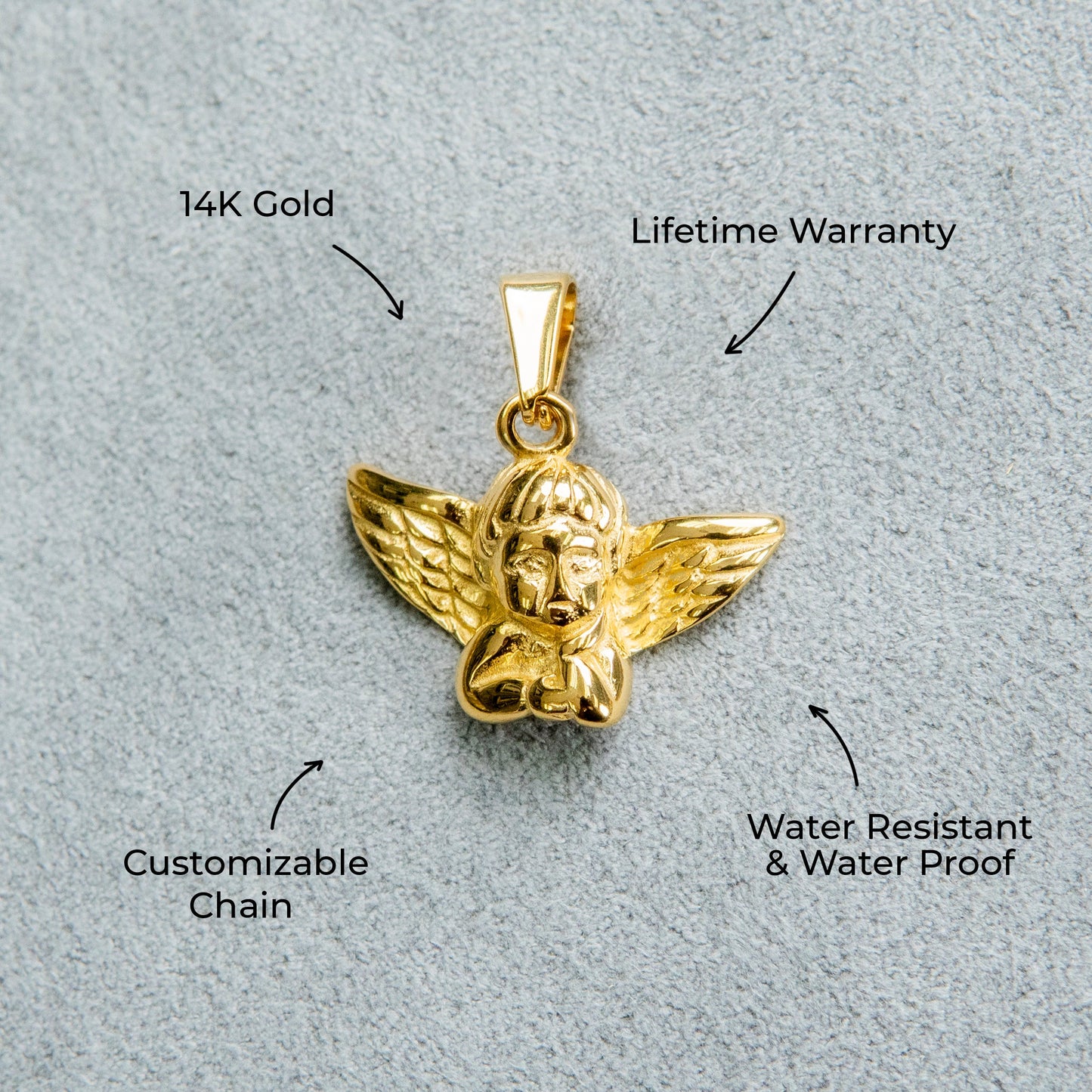 Mens Jewelry - 14K Gold Angel Necklace | Appx. 2.6 Grams