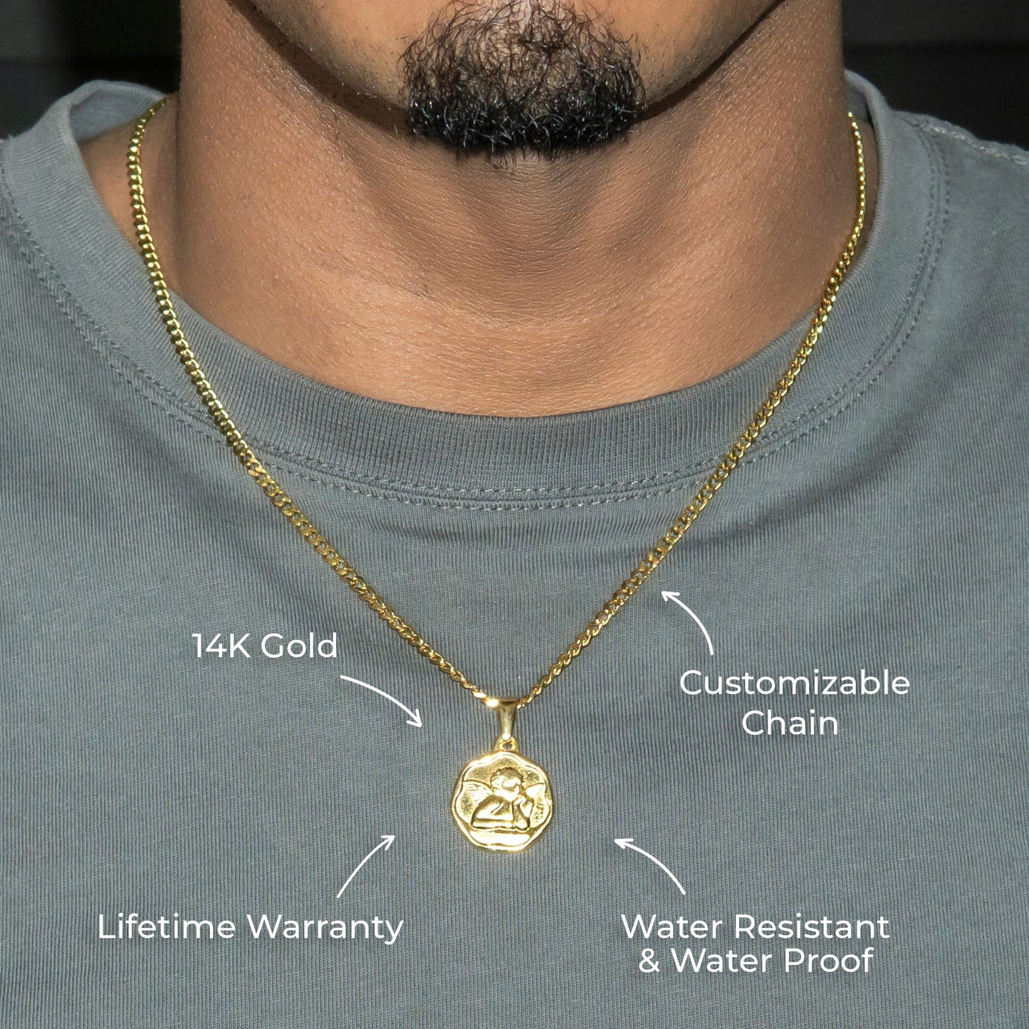 Mens Jewelry - 14K Gold Angel Necklace | Appx. 4 Grams