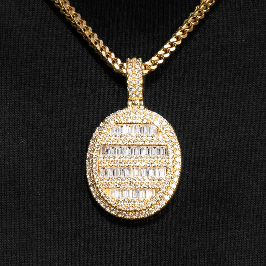 Mens Jewelry -  Gold Iced Out VVS Oval Baguette Dog Tag Necklace | Appx. 17.4 Grams