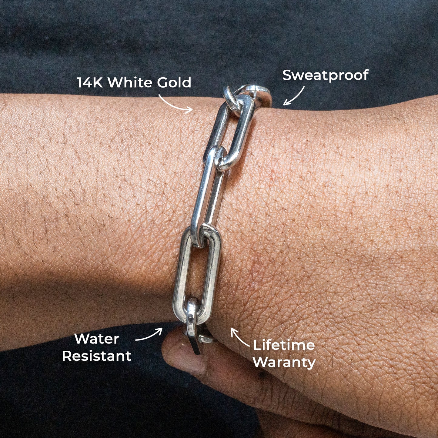 Gold Jewelry -  Mens 14K White Gold Paperclip Bracelet