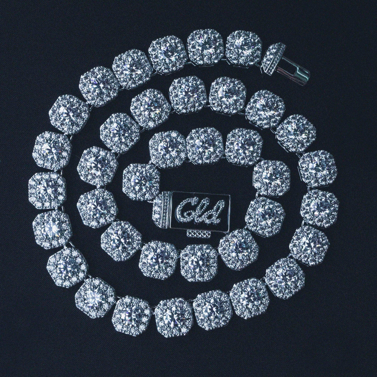 Clustered Tennis Necklace in White Gold- 12mm