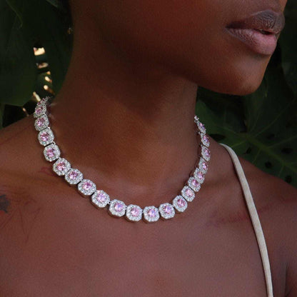 Clustered Tennis Necklace w/ Pink Stones
