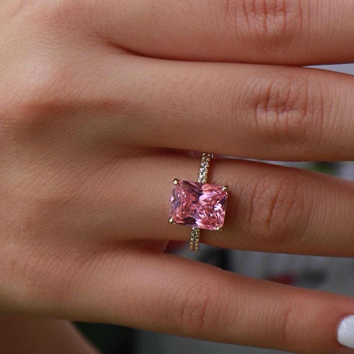 Cocktail Ring in Pink - Yellow Gold Vermeil