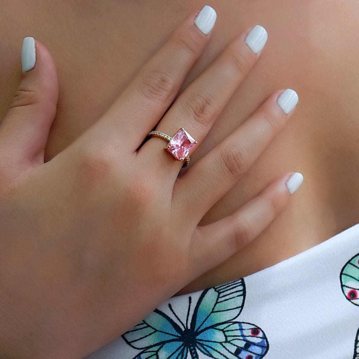 Cocktail Ring in Pink - Yellow Gold Vermeil