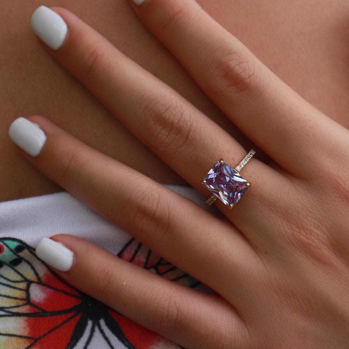 Cocktail Ring in Purple - Yellow Gold Vermeil