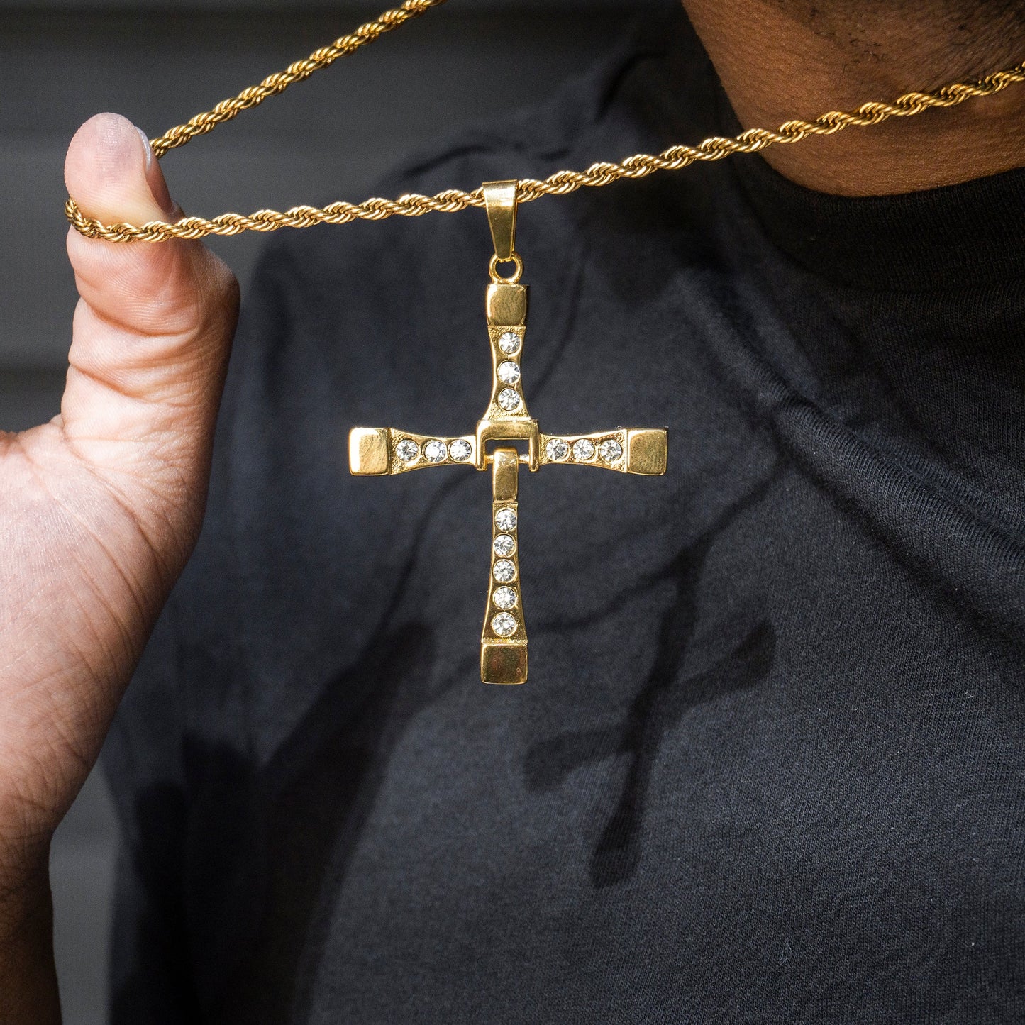 Mens Jewelry -  Gold Iced Out VVS Cross Necklace For Men | Appx. 26.7 Grams