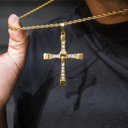 Mens Jewelry -  Gold Iced Out VVS Cross Necklace For Men | Appx. 26.7 Grams