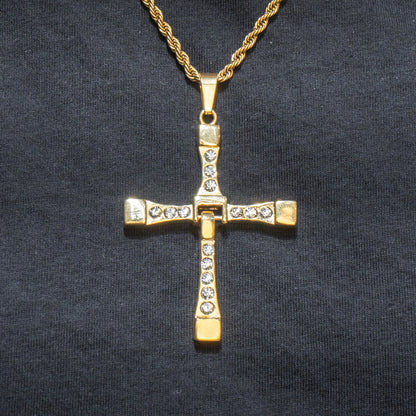 Mens Jewelry -  Gold Iced Out VVS Cross Necklace For Men | Appx. 26.7 Grams