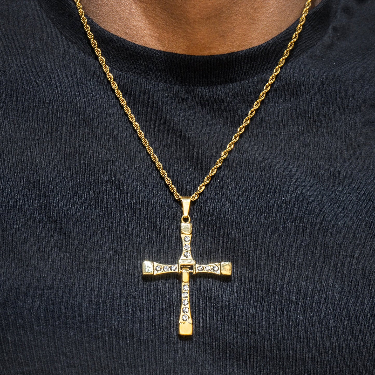 Mens Jewelry -  Gold Iced Out VVS Cross Necklace For Men | Appx. 26.7 Grams