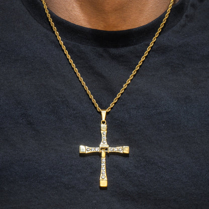 Mens Jewelry -  Gold Iced Out VVS Cross Necklace For Men | Appx. 26.7 Grams