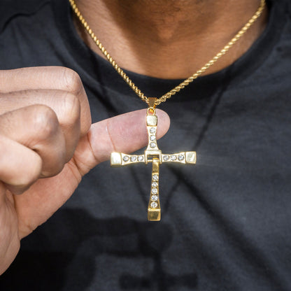 Mens Jewelry -  Gold Iced Out VVS Cross Necklace For Men | Appx. 26.7 Grams