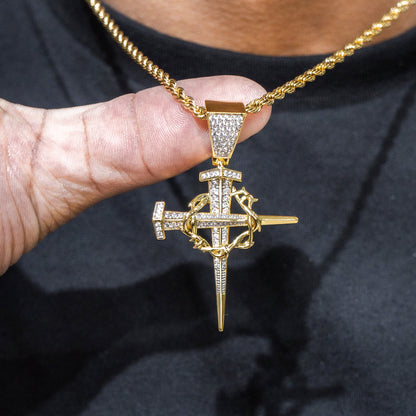 Mens Jewelry -  Gold Iced Out VVS Cross Necklace For Men | Appx. 14.4 Grams