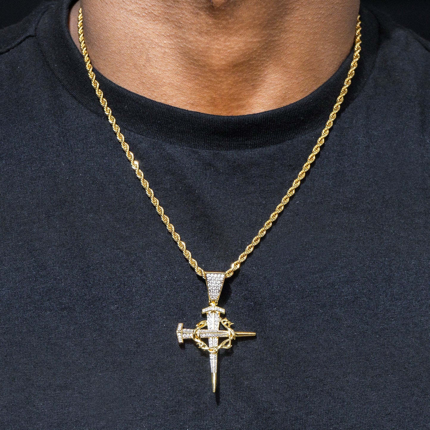 Mens Jewelry -  Gold Iced Out VVS Cross Necklace For Men | Appx. 14.4 Grams