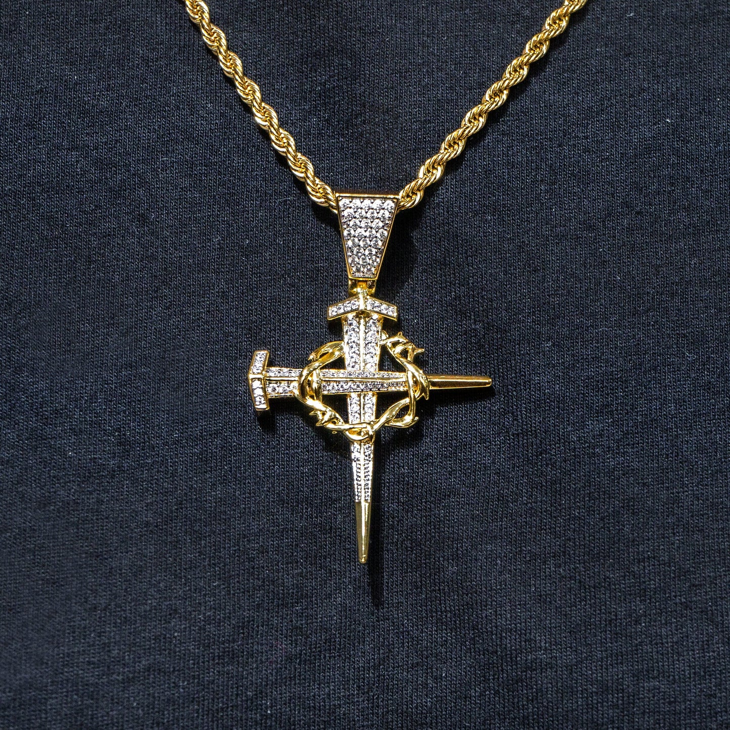 Mens Jewelry -  Gold Iced Out VVS Cross Necklace For Men | Appx. 14.4 Grams