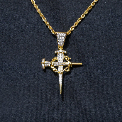 Mens Jewelry -  Gold Iced Out VVS Cross Necklace For Men | Appx. 14.4 Grams
