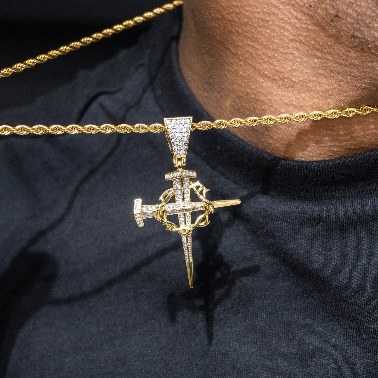 Mens Jewelry -  Gold Iced Out VVS Cross Necklace For Men | Appx. 14.4 Grams