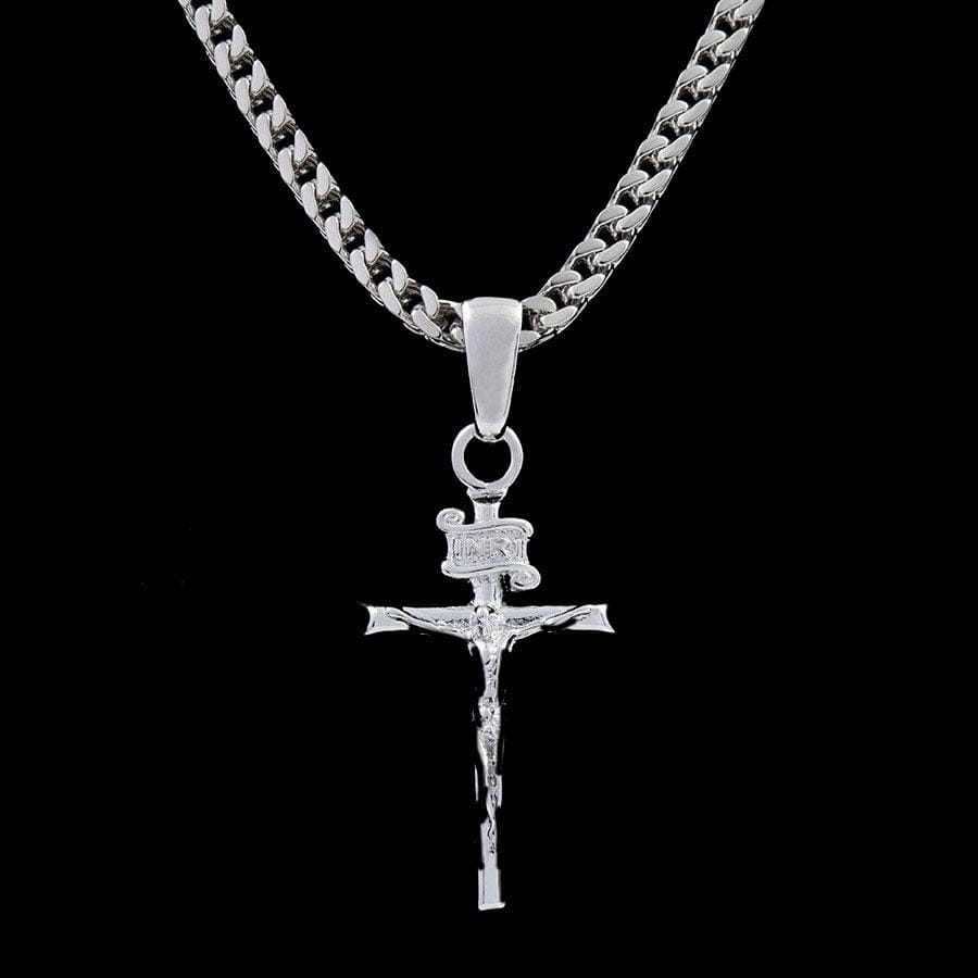 Crucifix Cross Pendant in White Gold