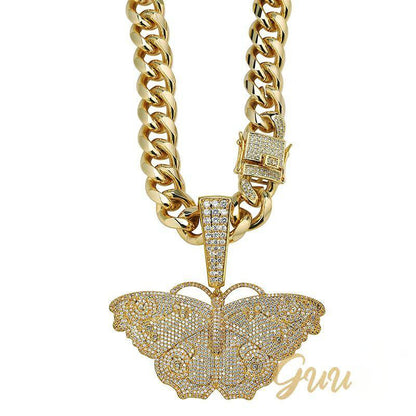 18K Gold-Plated Micro Inlay  AAA CZ Butterfly Pendant