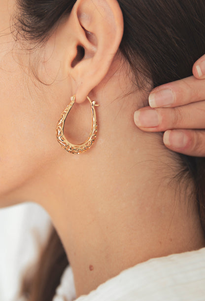 18K Gold Plated Filigree Hoop Earrings