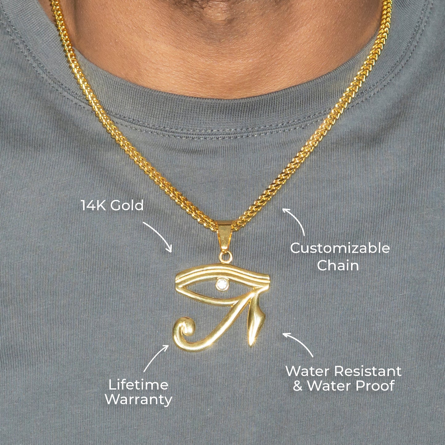 Mens Jewelry - 14K Gold Eye of Ra Necklace | Appx. 13 Grams