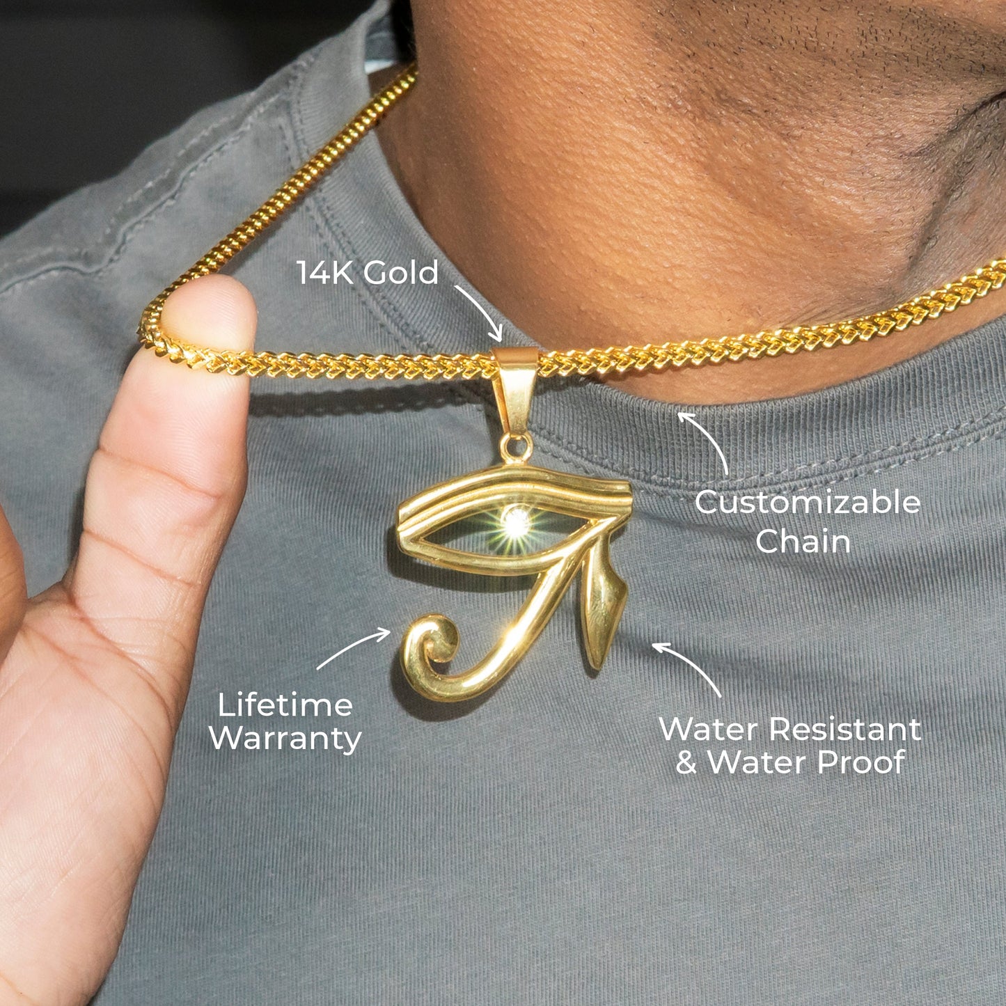 Mens Jewelry - 14K Gold Eye of Ra Necklace | Appx. 13 Grams