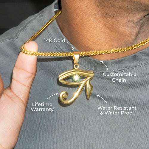 Mens Jewelry - 14K Gold Eye of Ra Necklace | Appx. 13 Grams