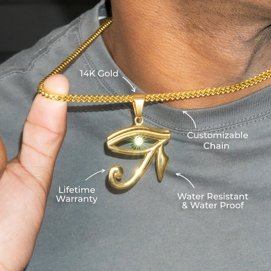 Mens Jewelry - 14K Gold Eye of Ra Necklace | Appx. 13 Grams