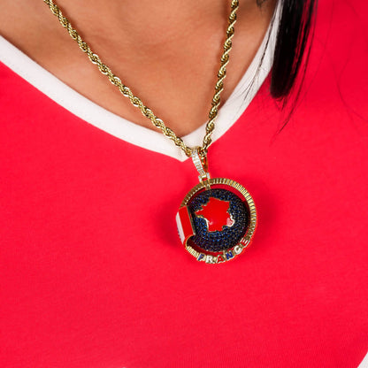 Diamond France Spinning Globe Flag Pendant in Yellow Gold