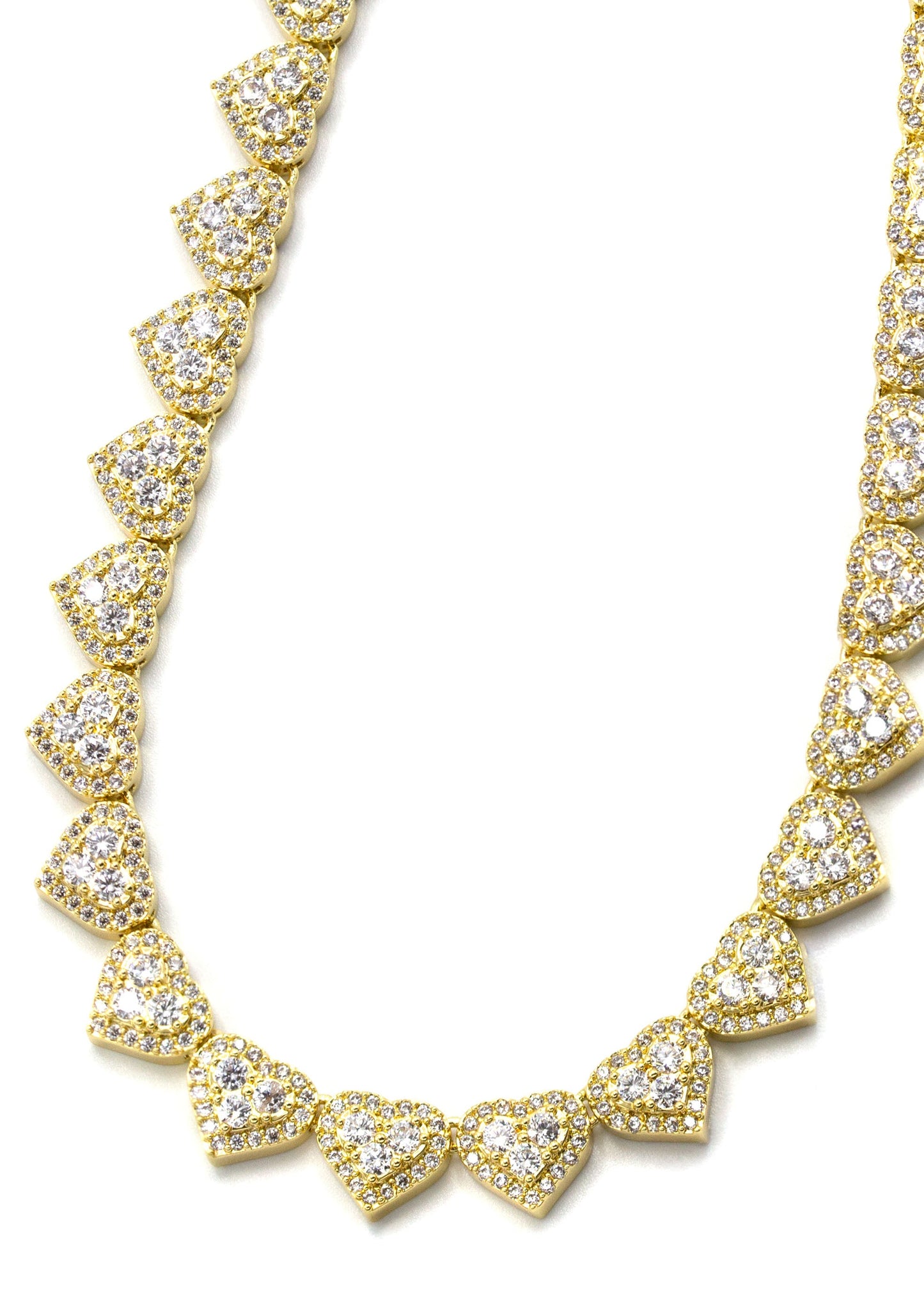 Womens Jewelry - 14K Gold Iced Out VVS Heart Link Chain