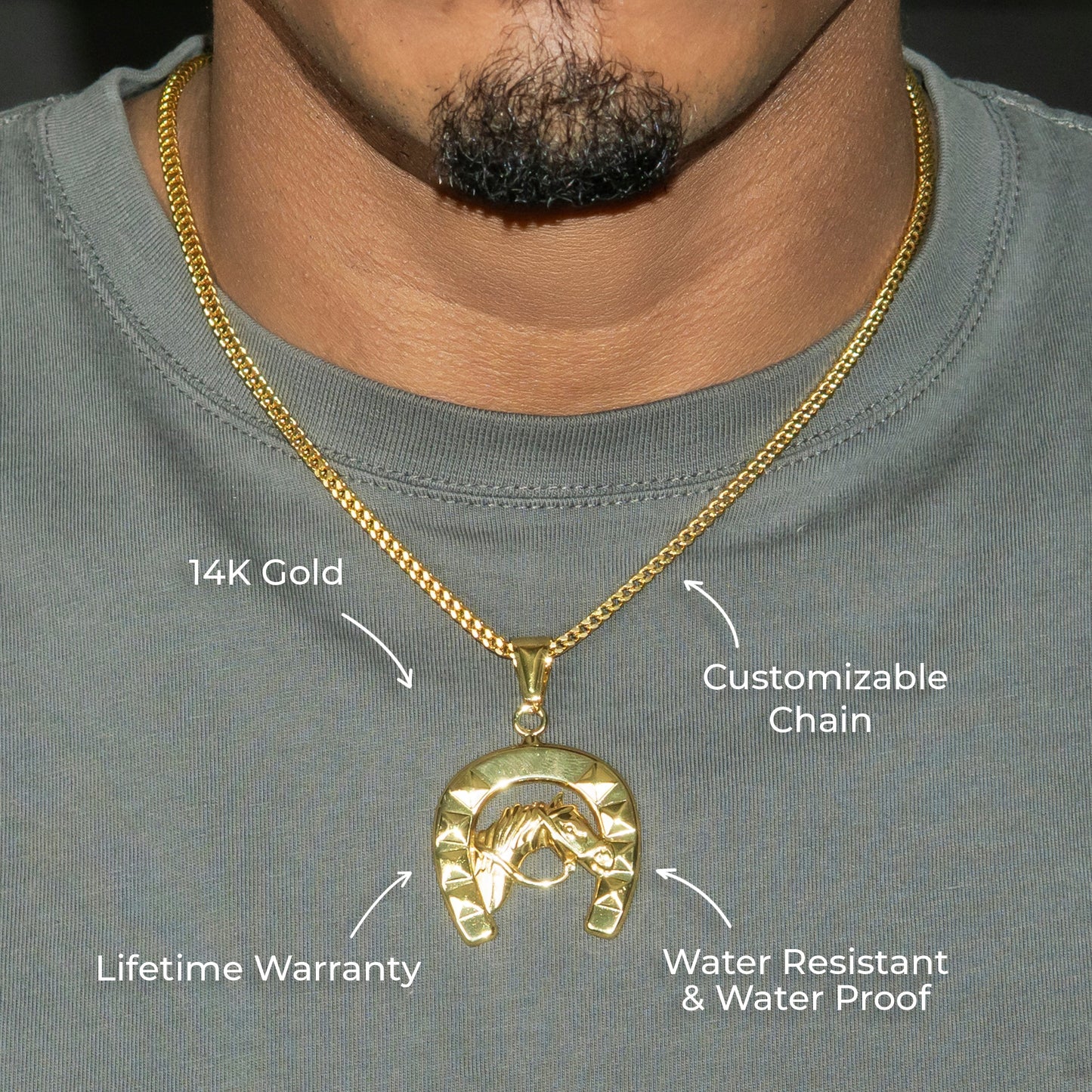 Mens Jewelry - 14K Gold Horse Shoe Necklace | Appx. 12 Grams