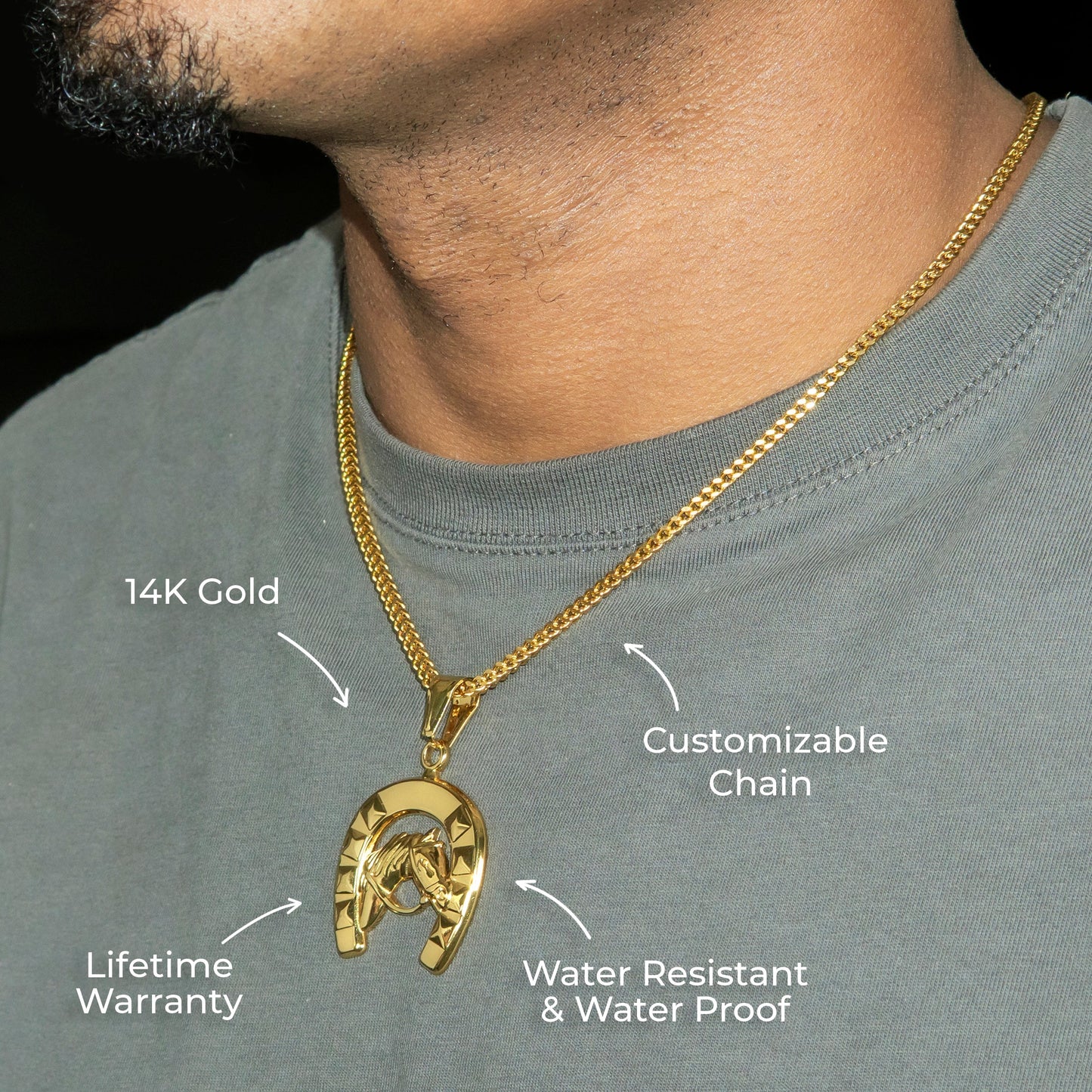 Mens Jewelry - 14K Gold Horse Shoe Necklace | Appx. 12 Grams
