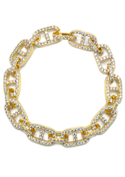 Gold Jewelry -  Mens 14K Gold Iced Out VVS Tennis Mariner Bracelet