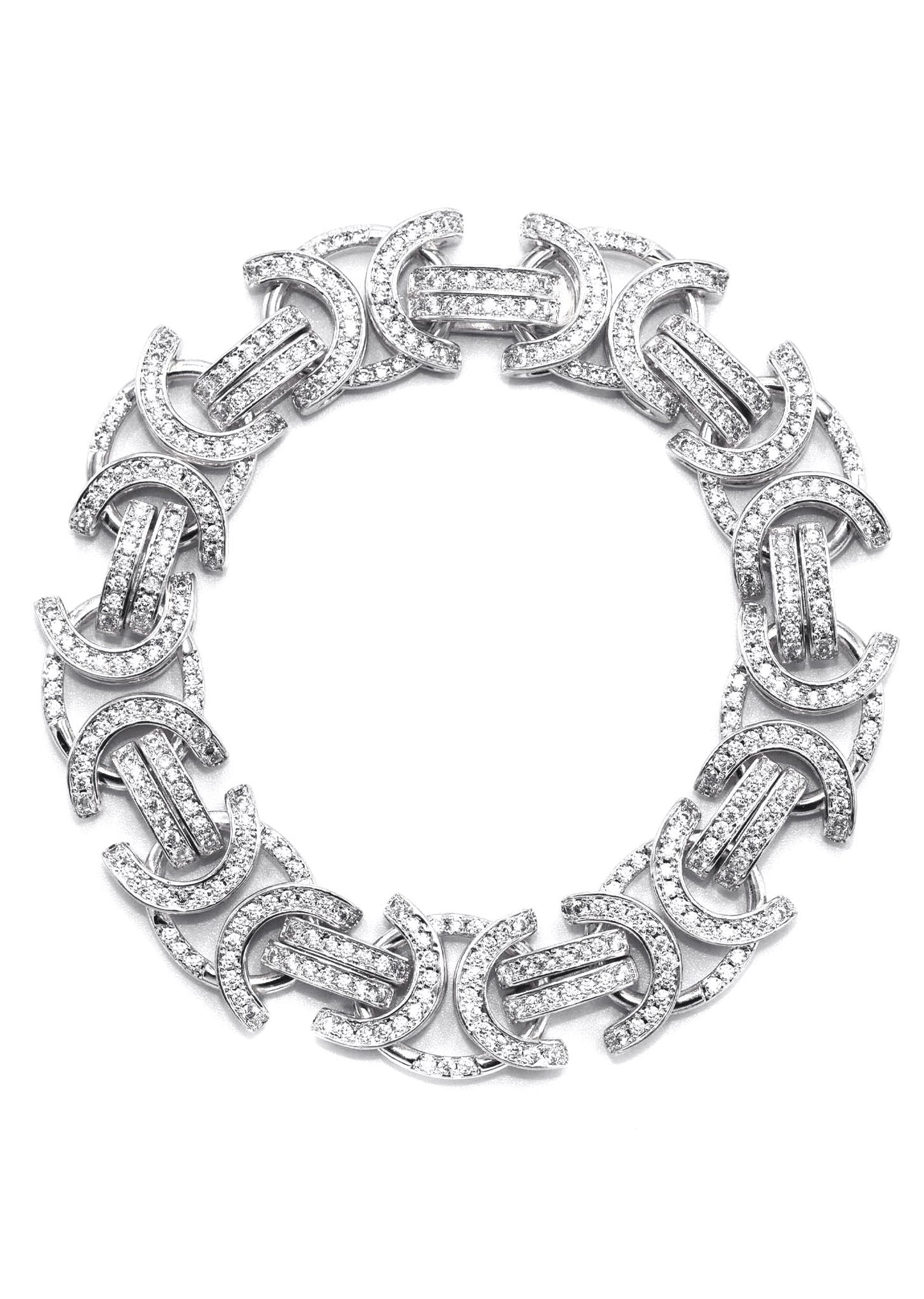Gold Jewelry -  Mens 14K White Gold Iced Out VVS Flat Byzantine Bracelet