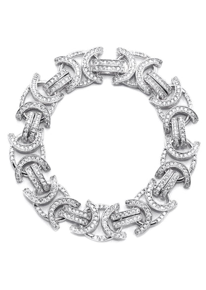 Gold Jewelry -  Mens 14K White Gold Iced Out VVS Flat Byzantine Bracelet