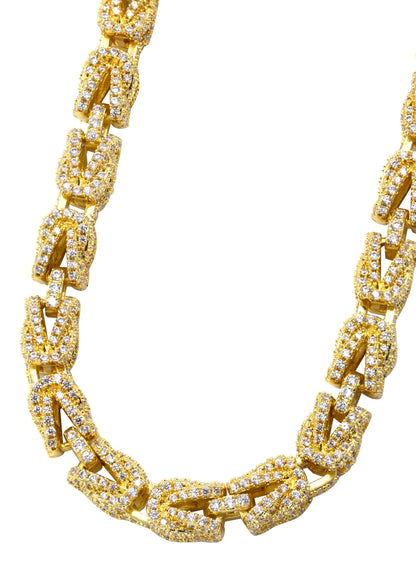 Gold Jewelry -  Mens 14K Gold Iced Out VVS Byzantine Chain