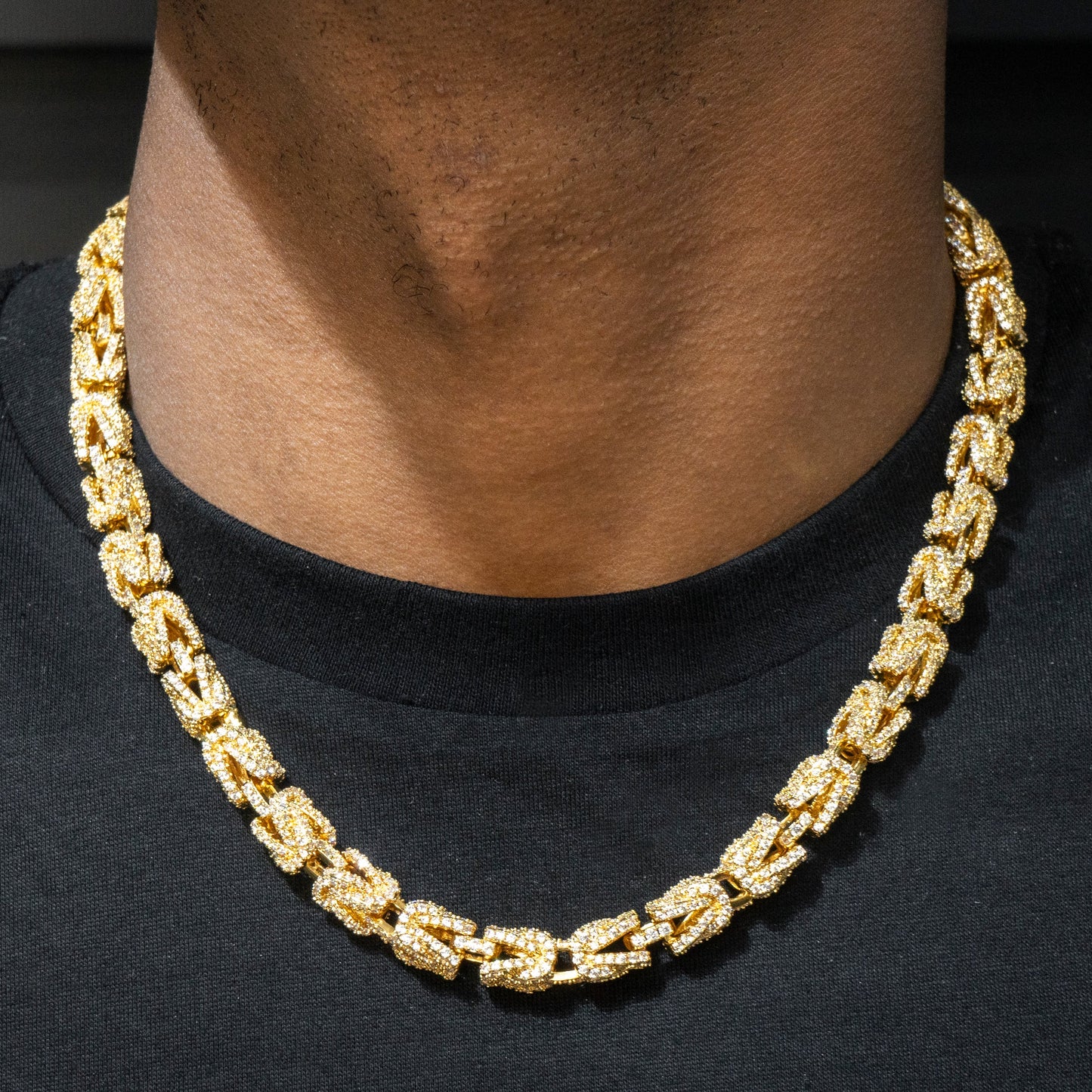 Gold Jewelry -  Mens 14K Gold Iced Out VVS Byzantine Chain