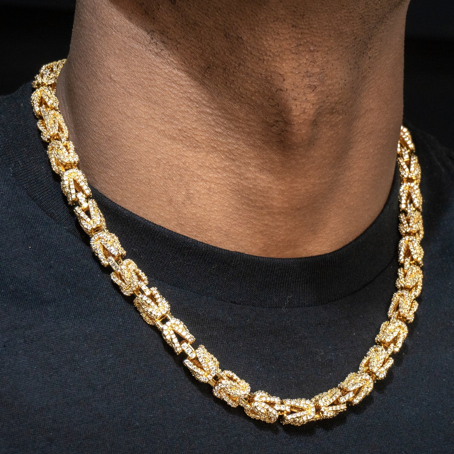 Gold Jewelry -  Mens 14K Gold Iced Out VVS Byzantine Chain