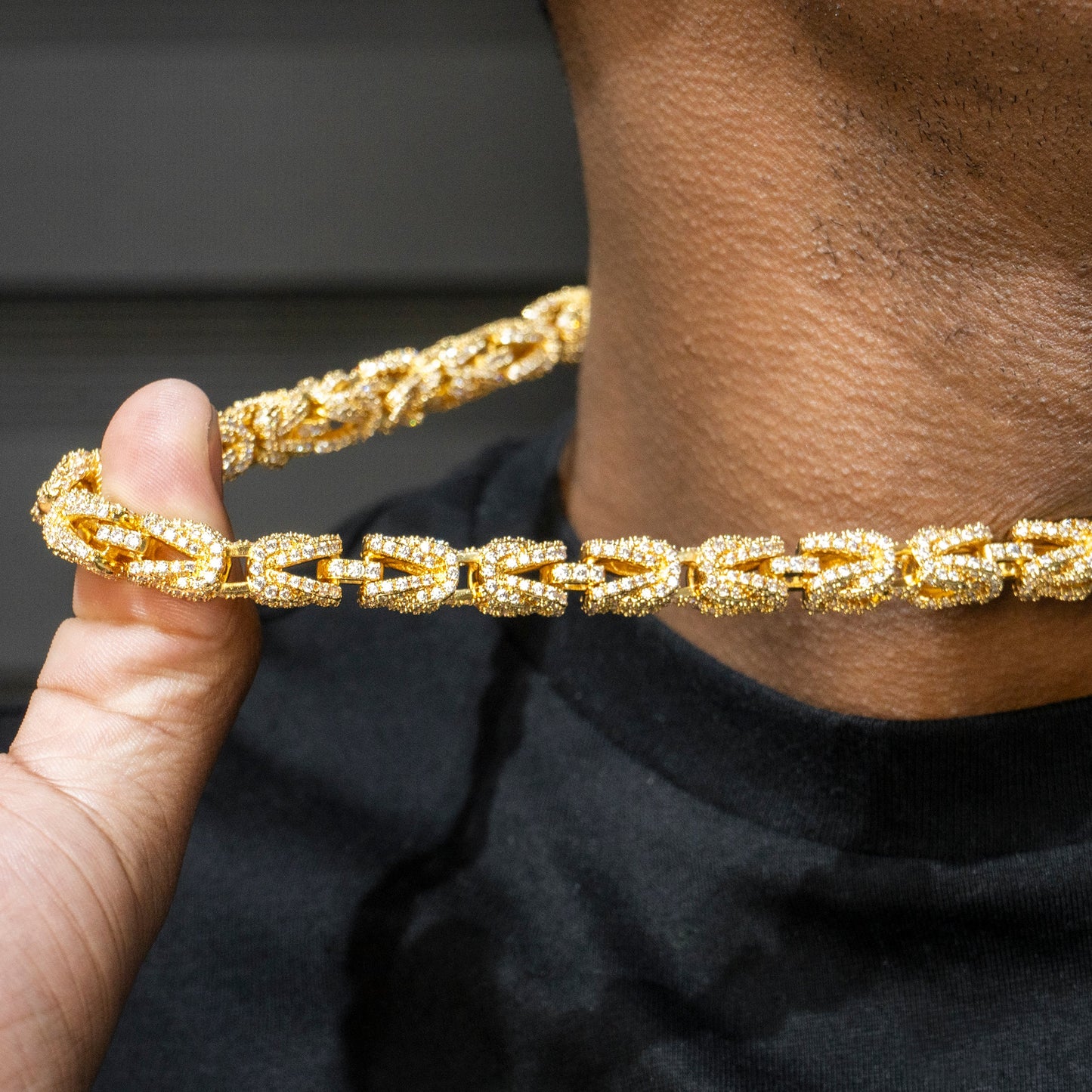 Gold Jewelry -  Mens 14K Gold Iced Out VVS Byzantine Chain