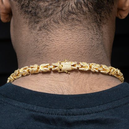 Gold Jewelry -  Mens 14K Gold Iced Out VVS Byzantine Chain