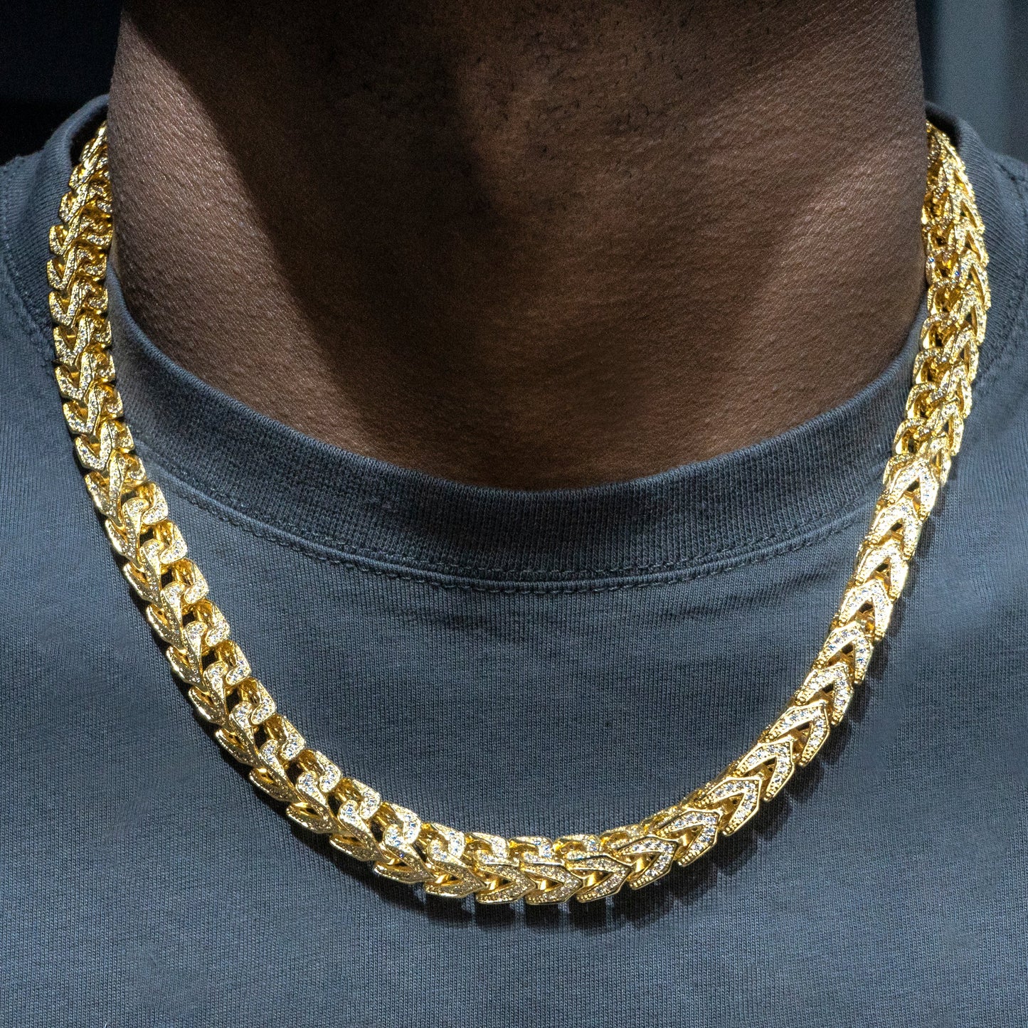 Gold Jewelry -  Solid Gold Iced Out VVS Franco Chain ( 8 Mm )