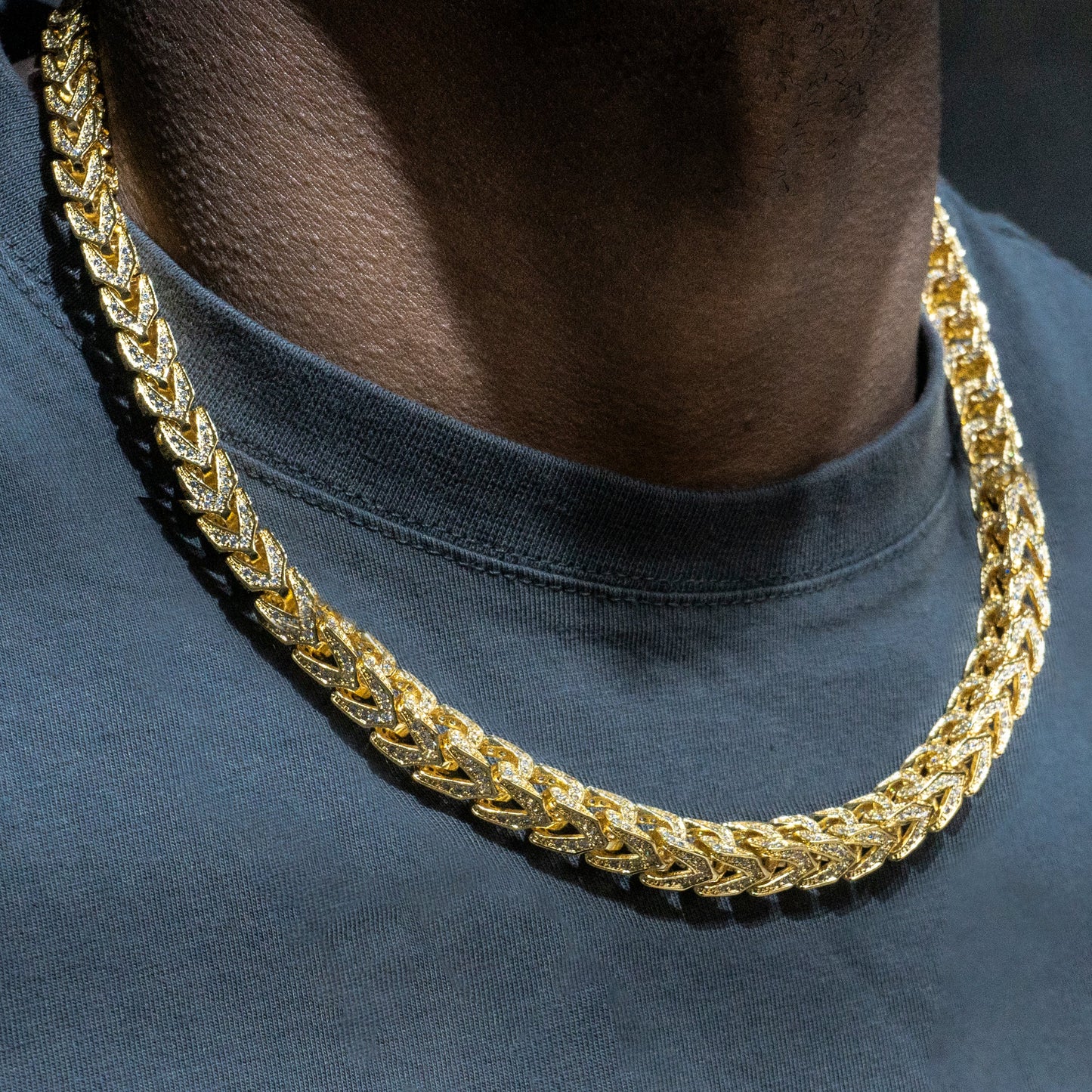 Gold Jewelry -  Solid Gold Iced Out VVS Franco Chain ( 8 Mm )